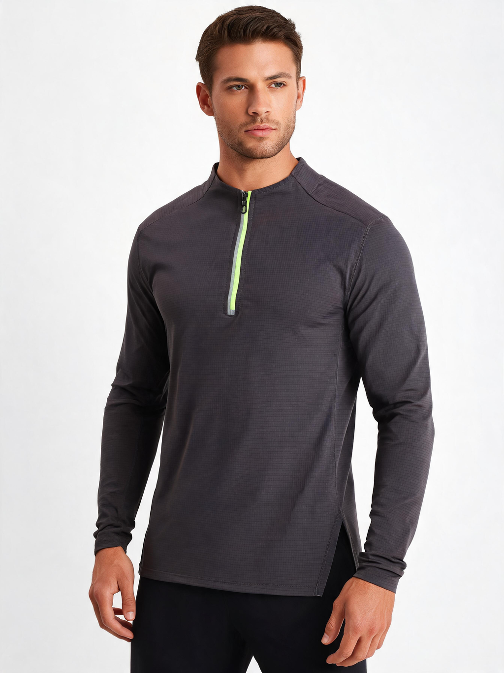 Quick-Dry Long-Sleeve Tee — Half-Zip Stand Collar
