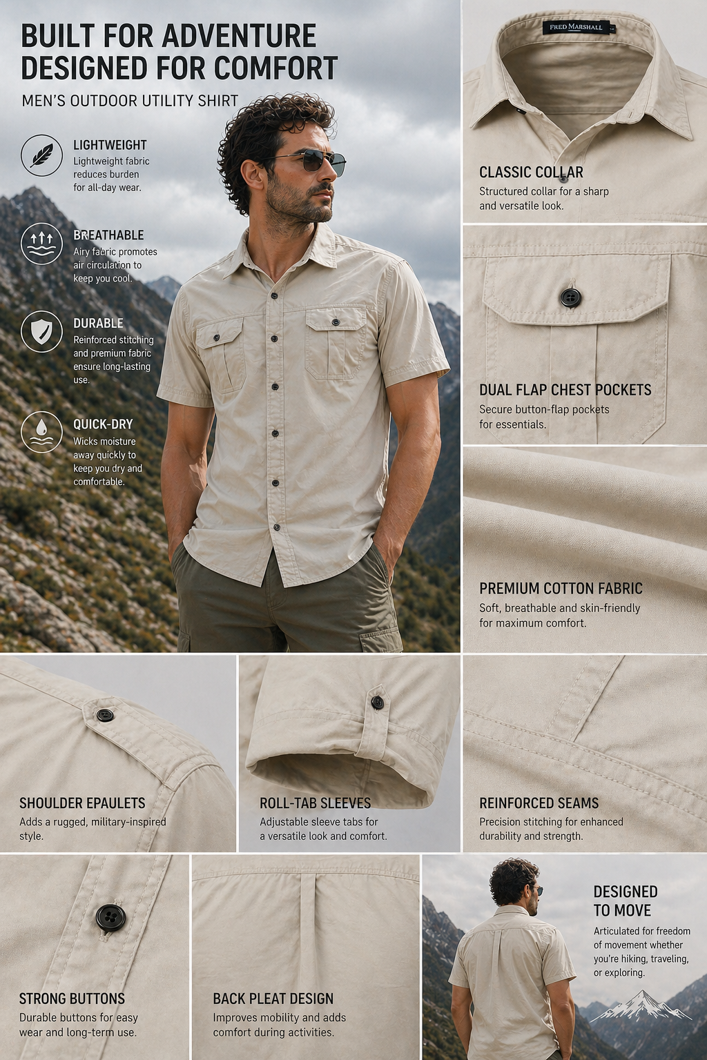 FREDD MARSHALL Canvas-FL Men's Organic Cotton Canvas Shirt — Workwear, Rugged