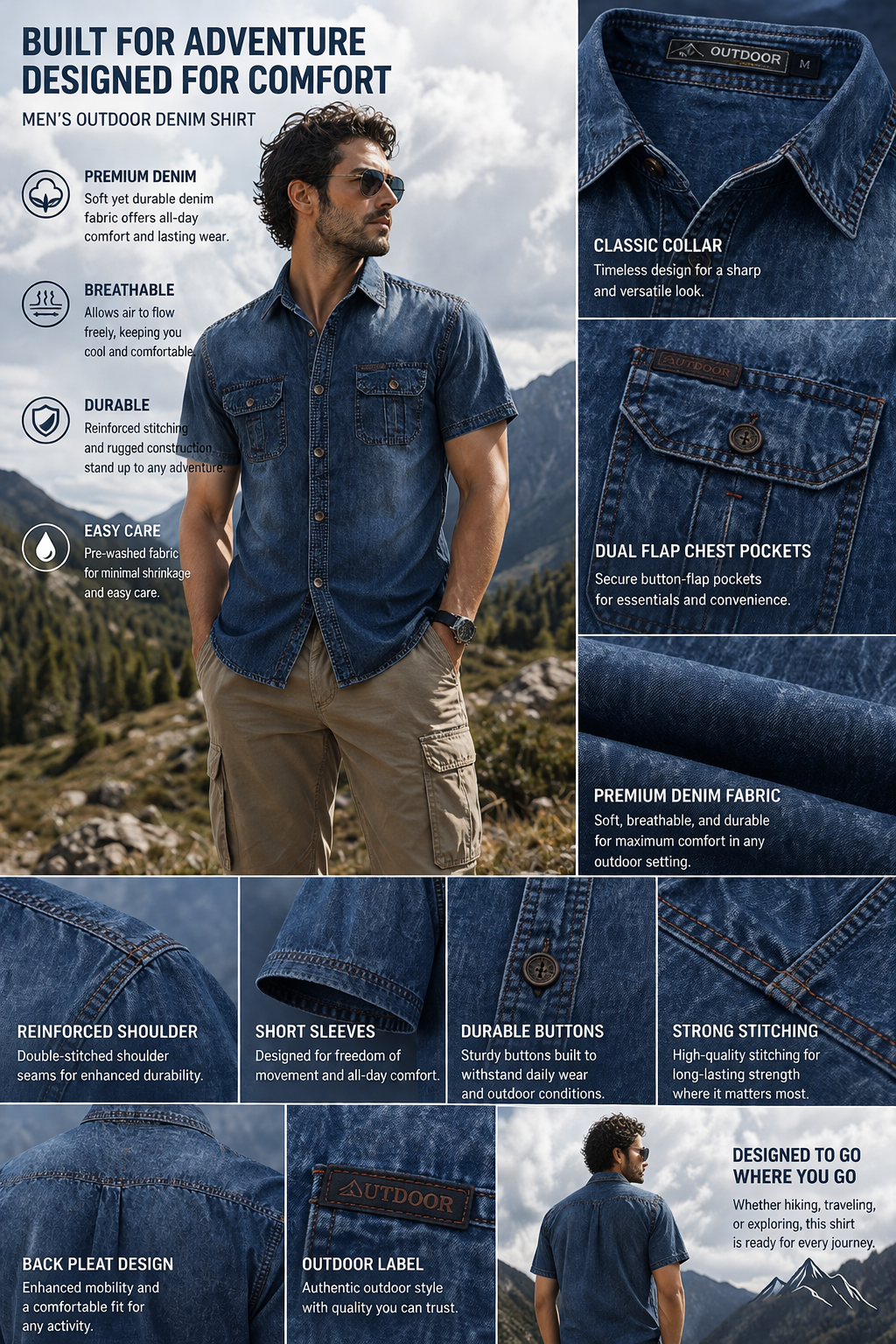 FREDD MARSHALL Men's Tactical Outdoor Shirt — Military Style, Hiking, Workwear