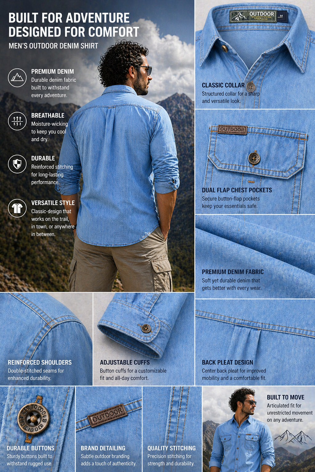 FREDD MARSHALL Iron-Canvas Men's Heavy-Duty Denim Work Shirt — Industrial, Rugged