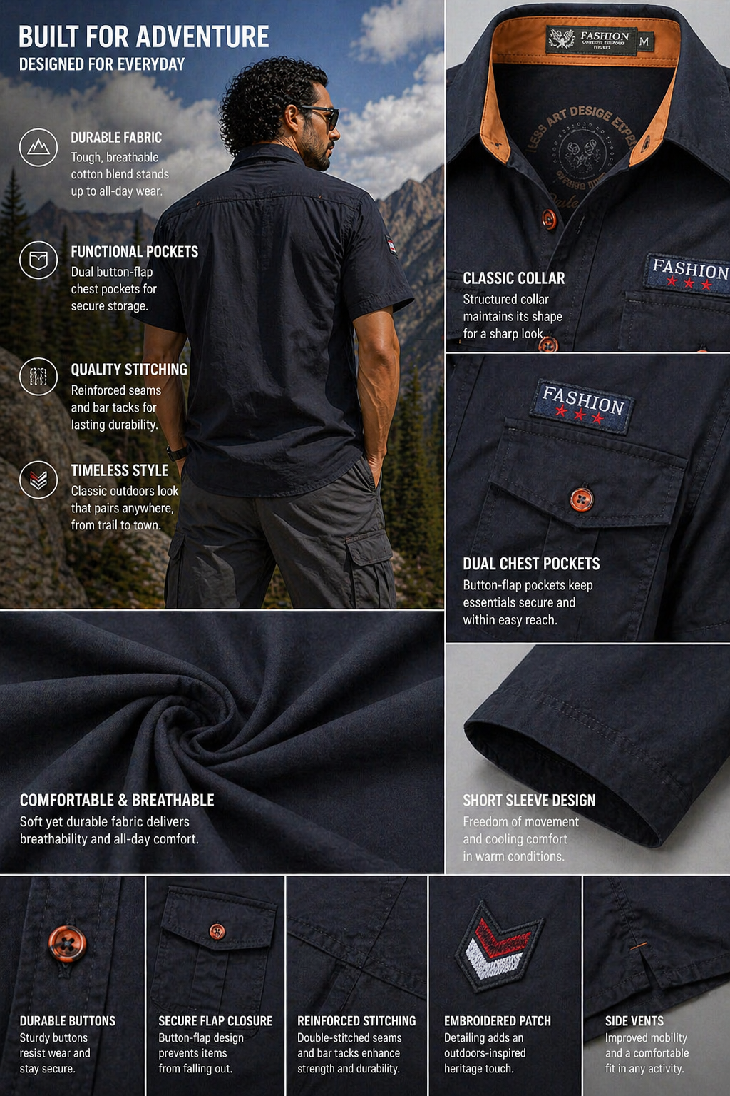 FREDD MARSHALL Men's Tactical Outdoor Shirt — Military Style, Hiking, Workwear