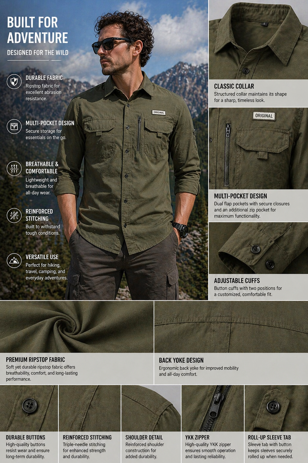FREDD MARSHALL Men's Tactical Outdoor Shirt — Military Style, Hiking, Workwear