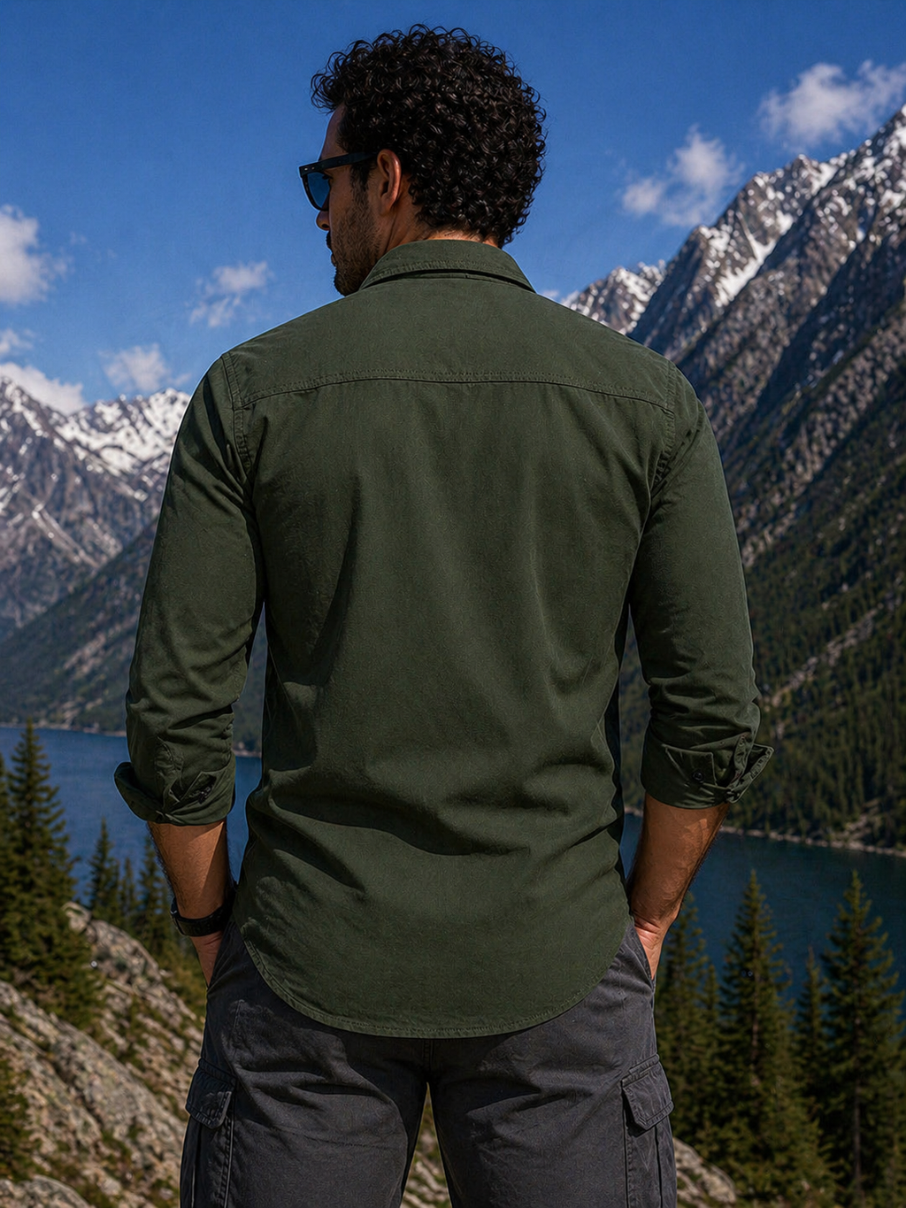 Camisa de senderismo de manga larga para hombre, color verde militar, táctica, para pesca, multibolsillos, para trabajo al aire libre