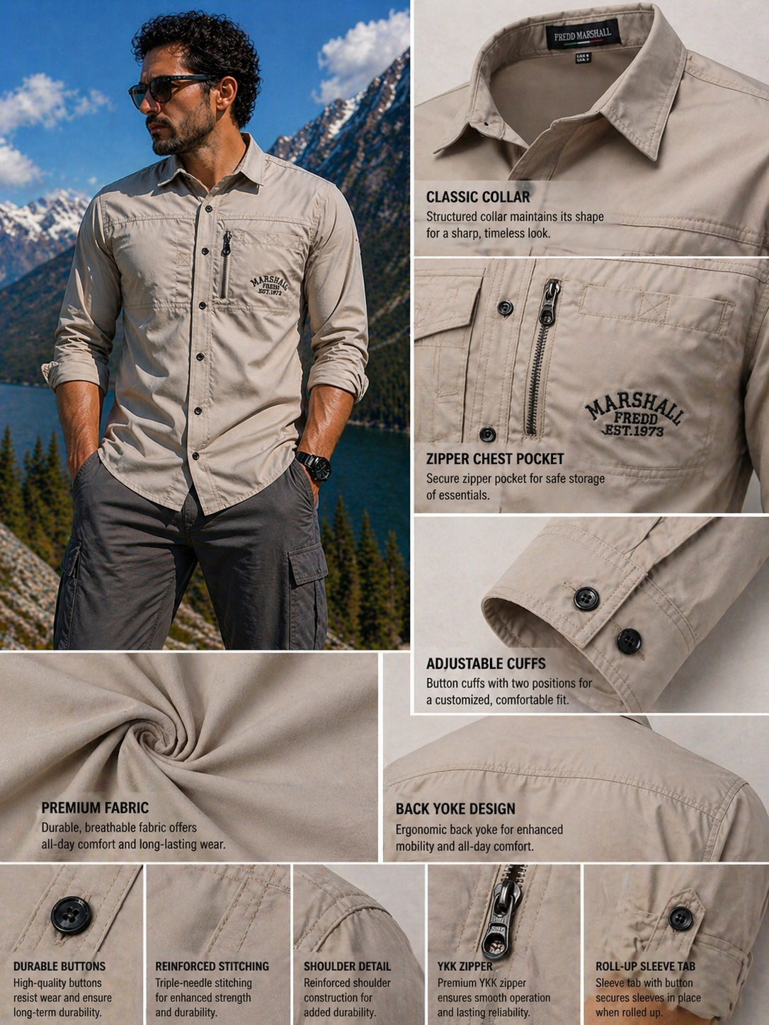 FREDD MARSHALL Men's Tactical Outdoor Shirt — Military Style, Hiking, Workwear