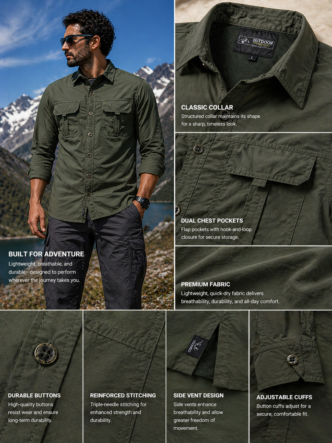 FREDD MARSHALL Men's Tactical Outdoor Shirt — Military Style, Hiking, Workwear