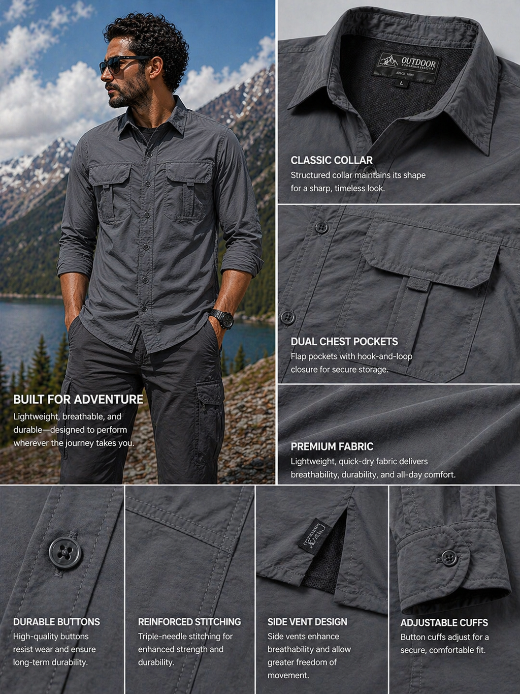 FREDD MARSHALL Men's Tactical Outdoor Shirt — Military Style, Hiking, Workwear