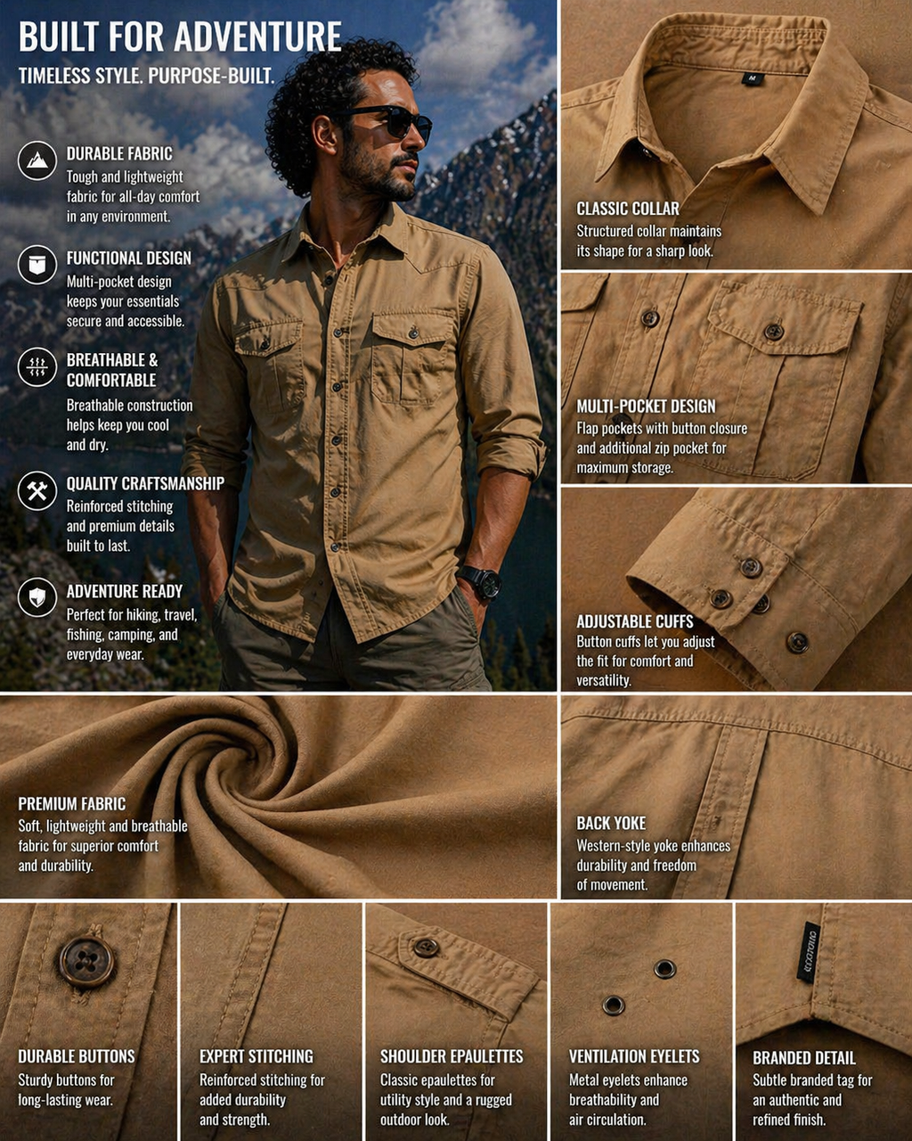 FREDD MARSHALL Men's Tactical Outdoor Shirt — Military Style, Hiking, Workwear