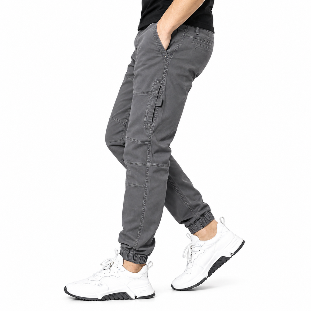FREDD MARSHALL FH3651 men's cotton tapered cargo jogger pants, Medium Gray, side view