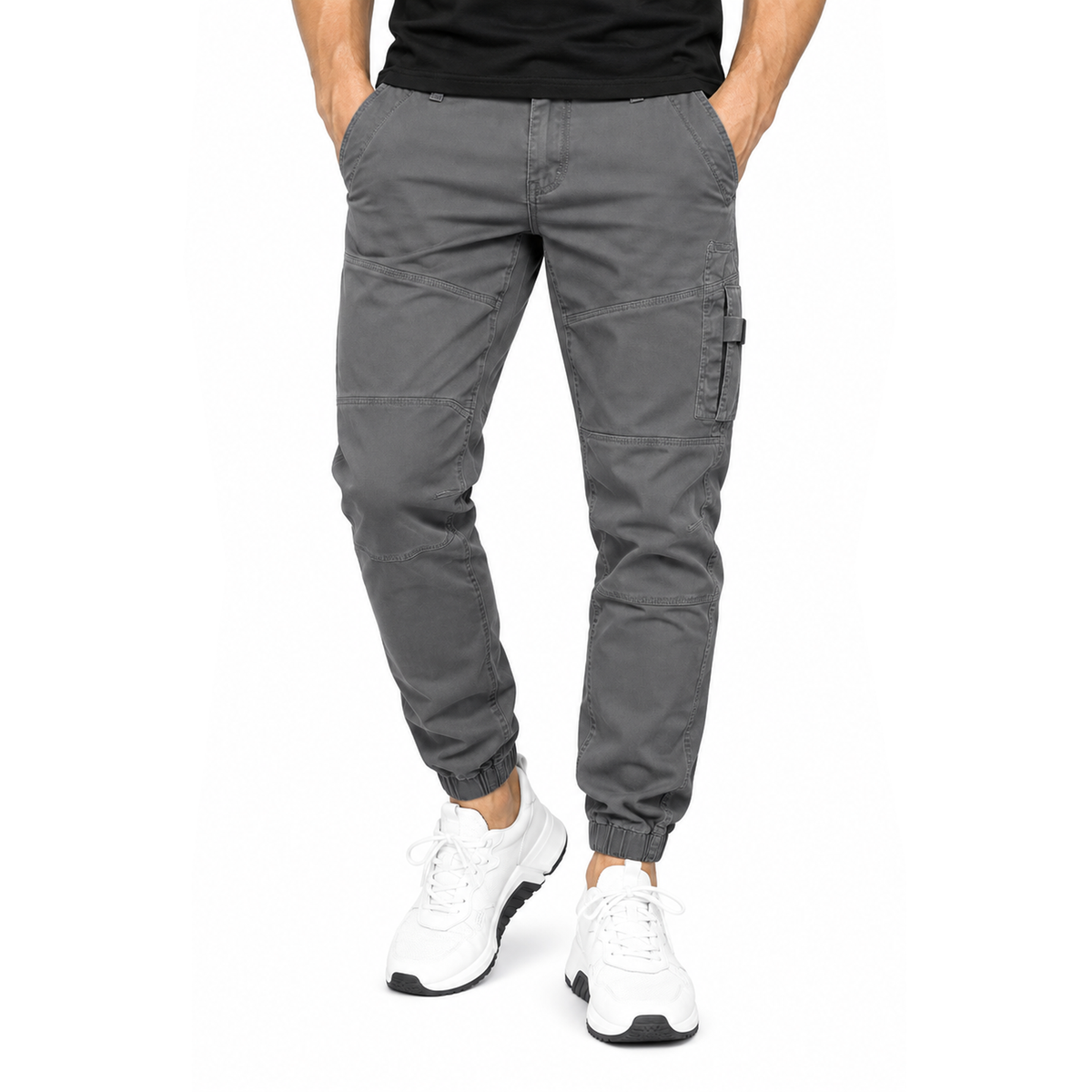 FREDD MARSHALL FH3651 men's cotton tapered cargo jogger pants, Medium Gray, front view