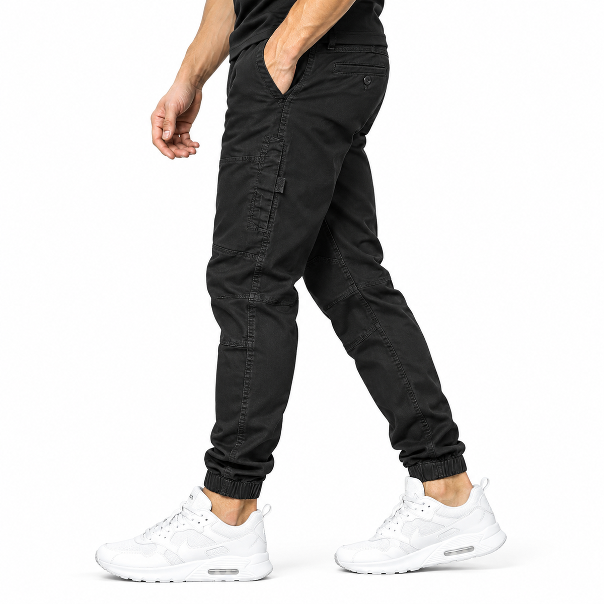 FREDD MARSHALL FH3651 men's cotton tapered cargo jogger pants, Black, side view