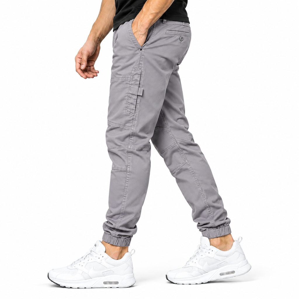 FREDD MARSHALL FH3651 men's cotton tapered cargo jogger pants, Light Gray, side view