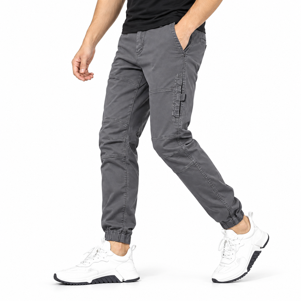 FREDD MARSHALL FH3651 men's cotton tapered cargo jogger pants, Medium Gray, styled outfit