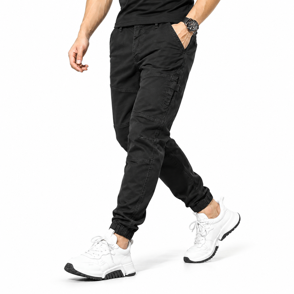 FREDD MARSHALL FH3651 men's cotton tapered cargo jogger pants, Black, styled outfit