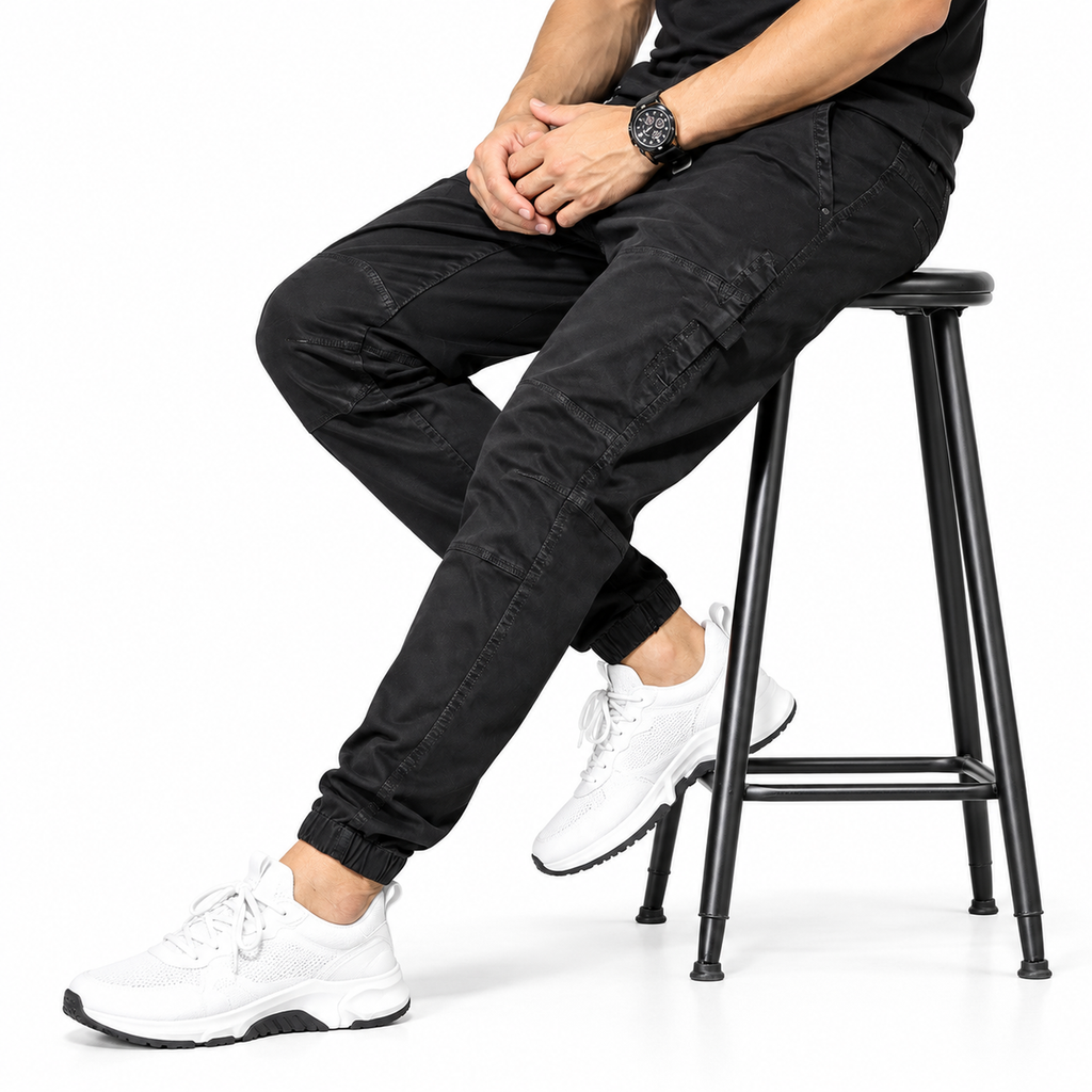 FREDD MARSHALL FH3651 men's cotton tapered cargo jogger pants, Black, styled outfit
