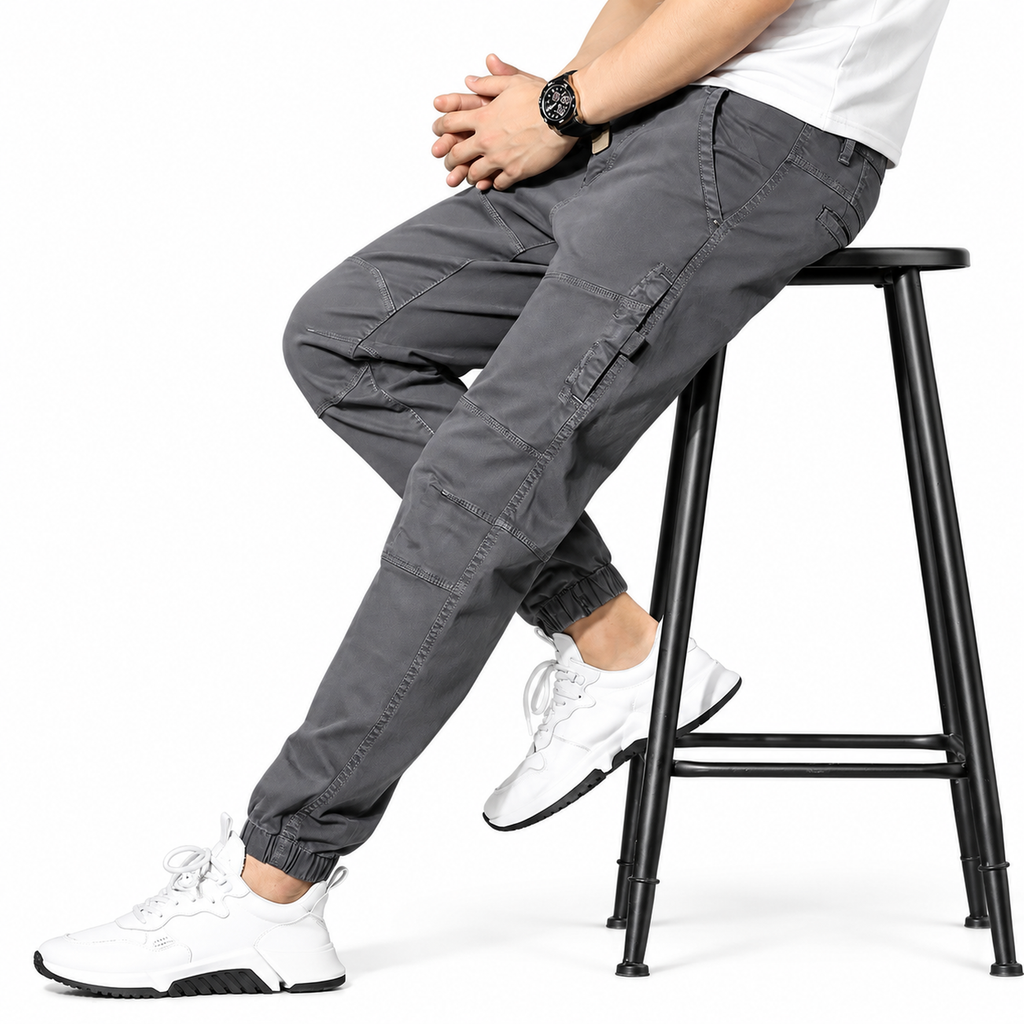 FREDD MARSHALL FH3651 men's cotton tapered cargo jogger pants, Medium Gray, styled outfit