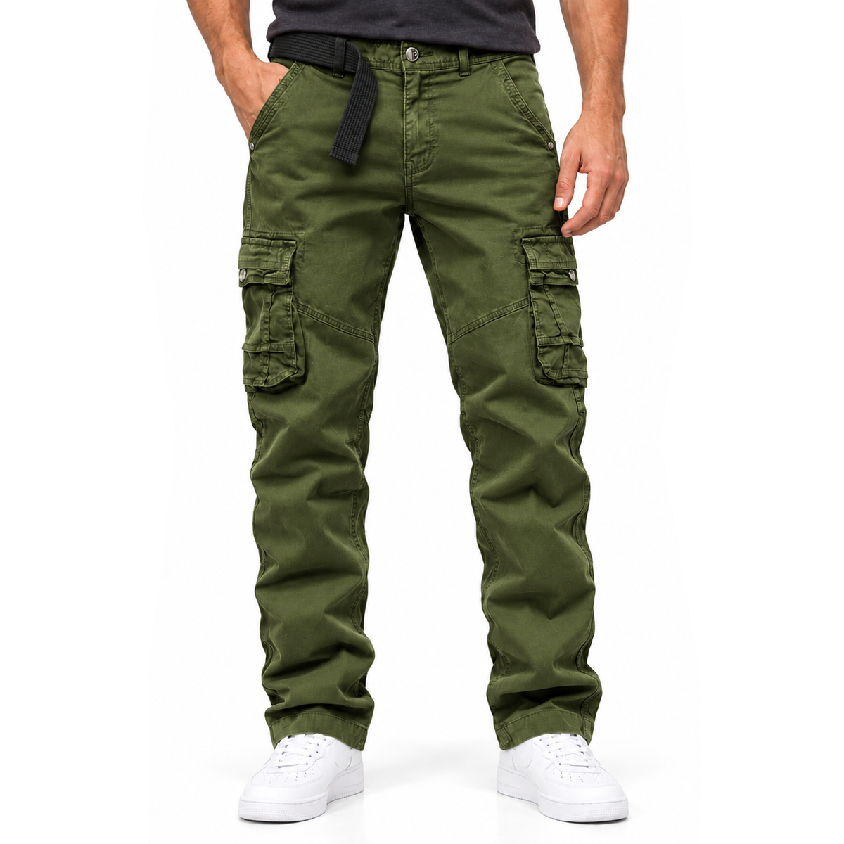 FREDD MARSHALL FH3707 men's cotton multi-pocket utility cargo pants, Dark Green, front view