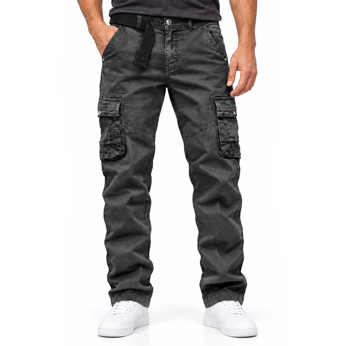 FREDD MARSHALL FH3707 men's cotton multi-pocket utility cargo pants, Charcoal Gray, front view