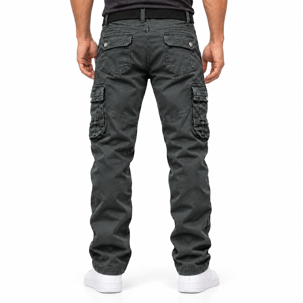 FREDD MARSHALL FH3707 men's cotton multi-pocket utility cargo pants, Charcoal Gray, back view