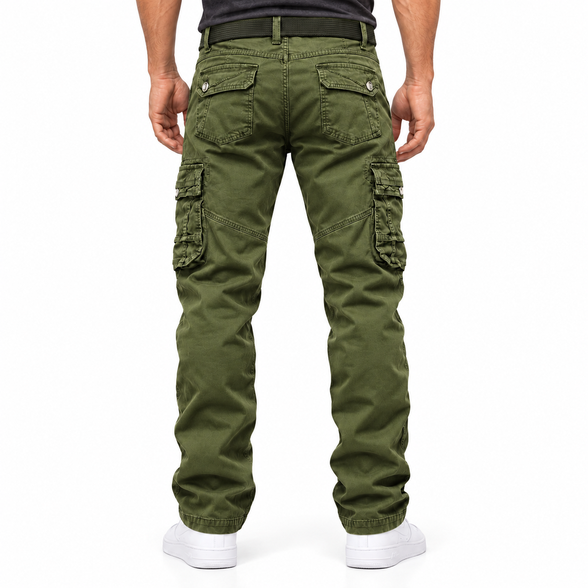 FREDD MARSHALL FH3707 men's cotton multi-pocket utility cargo pants, Dark Green, back view