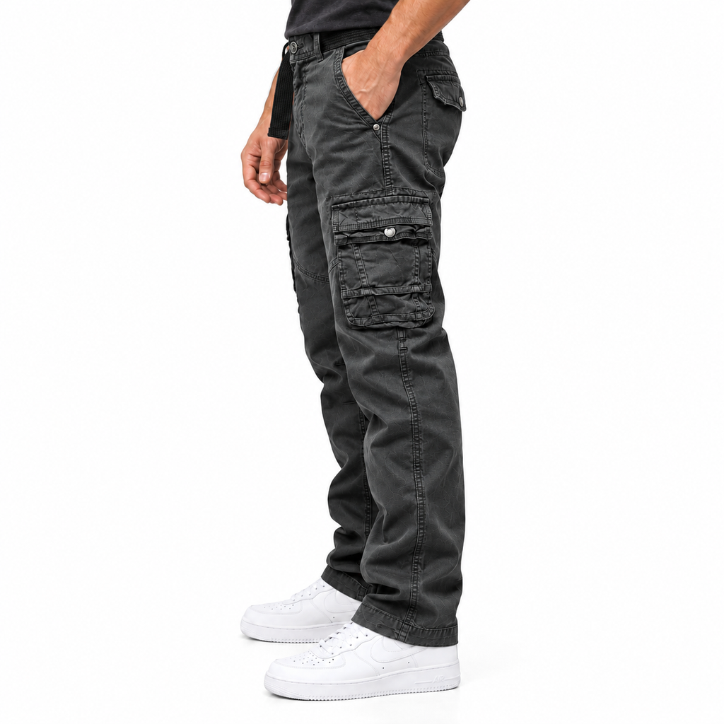 FREDD MARSHALL FH3707 men's cotton multi-pocket utility cargo pants, Charcoal Gray, side view