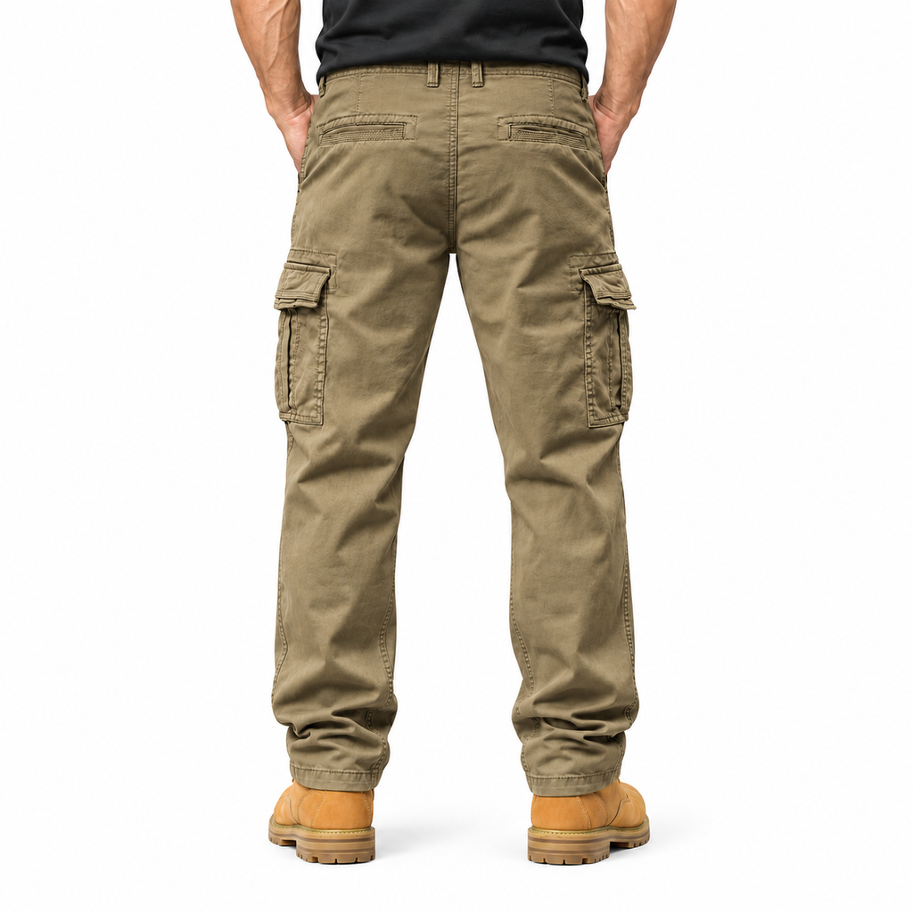 FREDD MARSHALL FH3809 men's cotton regular-fit casual cargo pants, Brown, back view