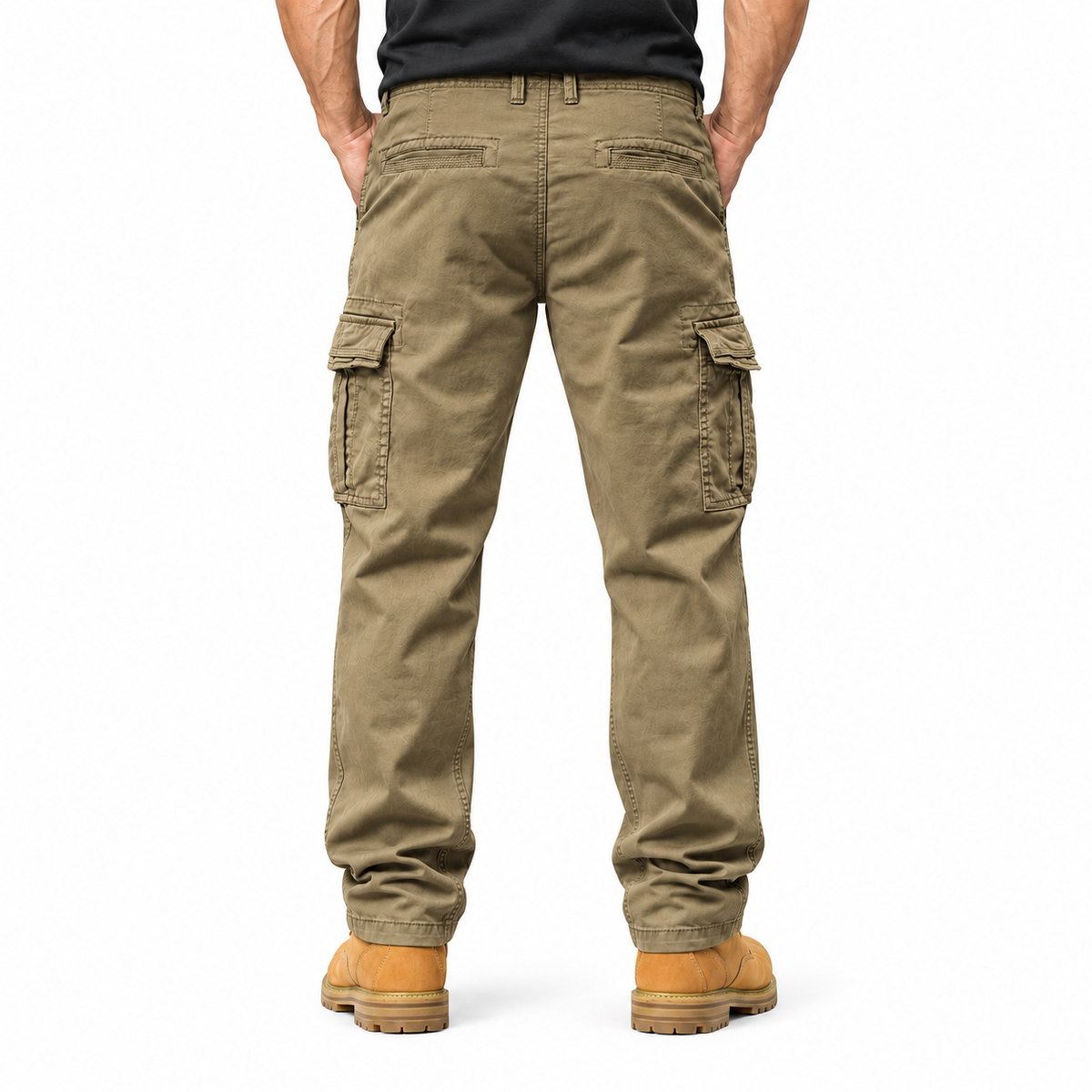 FREDD MARSHALL FH3809 men's cotton regular-fit casual cargo pants, Brown, back view