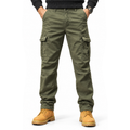 FREDD MARSHALL FH3809 men's cotton regular-fit casual cargo pants, Army Green, front view