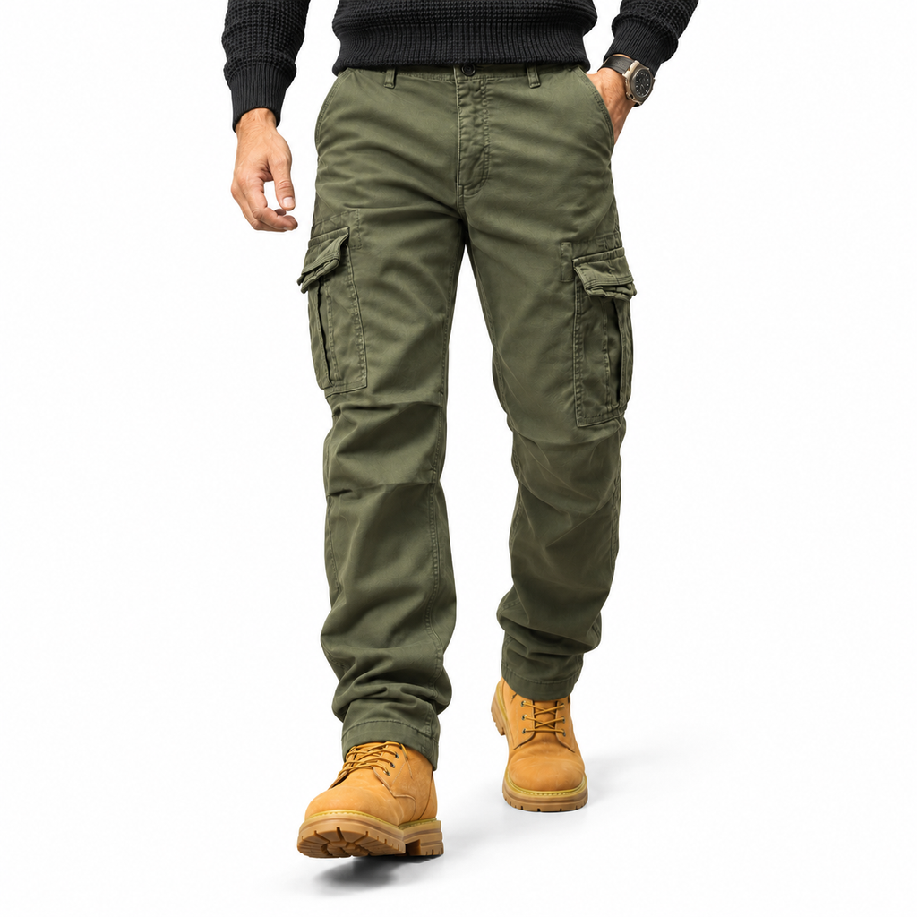 FREDD MARSHALL FH3809 men's cotton regular-fit casual cargo pants, Army Green, styled outfit