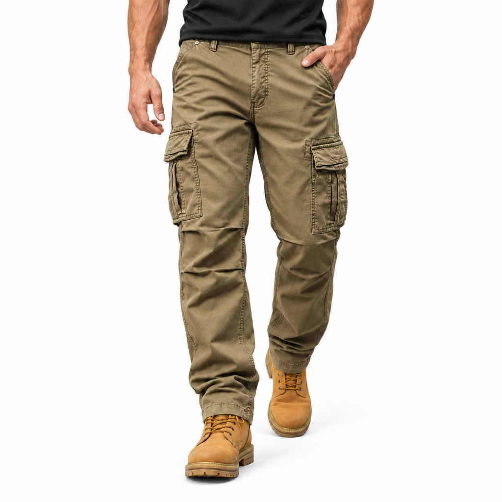 FREDD MARSHALL FH3809 men's cotton regular-fit casual cargo pants, Brown, styled outfit
