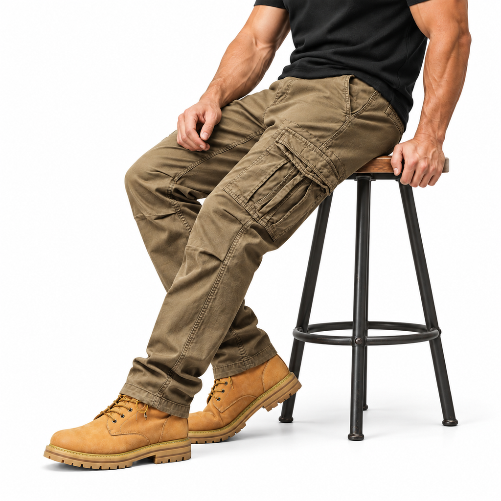FREDD MARSHALL FH3809 men's cotton regular-fit casual cargo pants, Brown, styled outfit