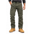 FREDD MARSHALL FH5122 men's cotton button-pocket cargo pants, Army Green, front view