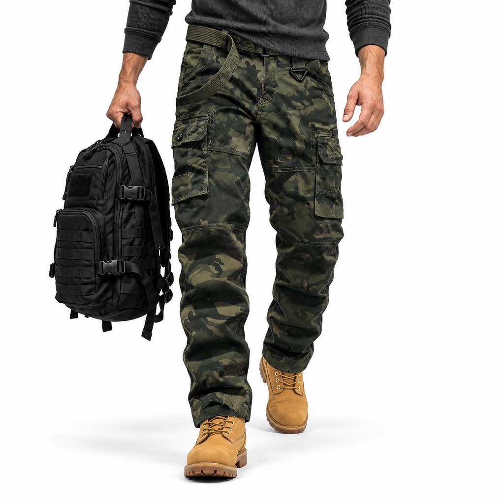 FREDD MARSHALL FH5127 men's cotton camo utility cargo pants, Army Green Camo, styled outfit