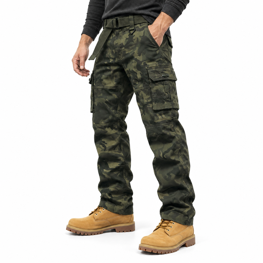 FREDD MARSHALL FH5127 men's cotton camo utility cargo pants, Army Green Camo, side view