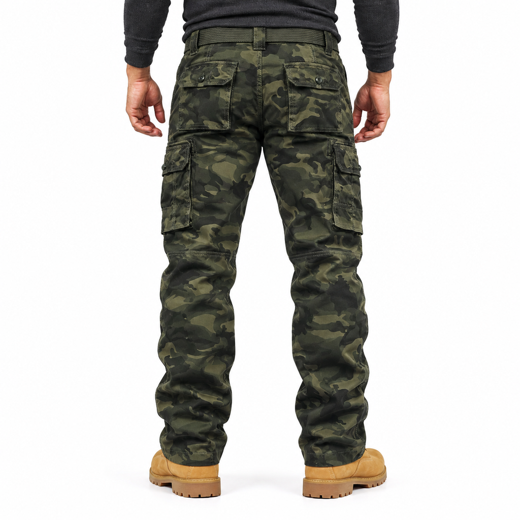 FREDD MARSHALL FH5127 men's cotton camo utility cargo pants, Army Green Camo, back view