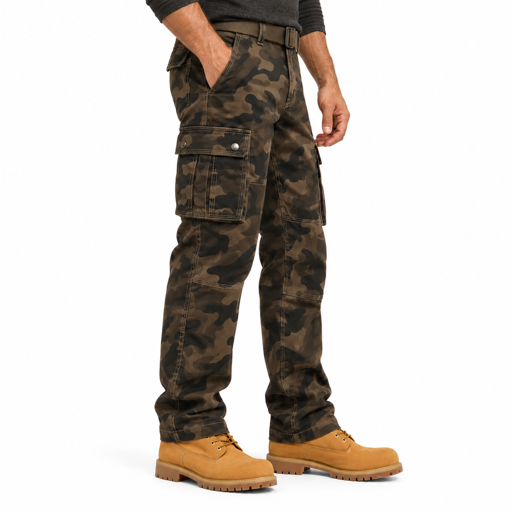FREDD MARSHALL FH5127 men's cotton camo utility cargo pants, Coffee Camo, side view