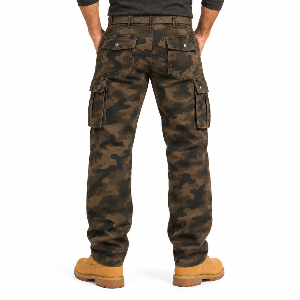 FREDD MARSHALL FH5127 men's cotton camo utility cargo pants, Coffee Camo, back view