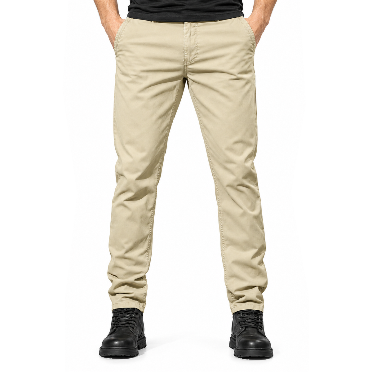 FREDD MARSHALL FHG3628 men's cotton flat-front tapered chino pants, Khaki, front view