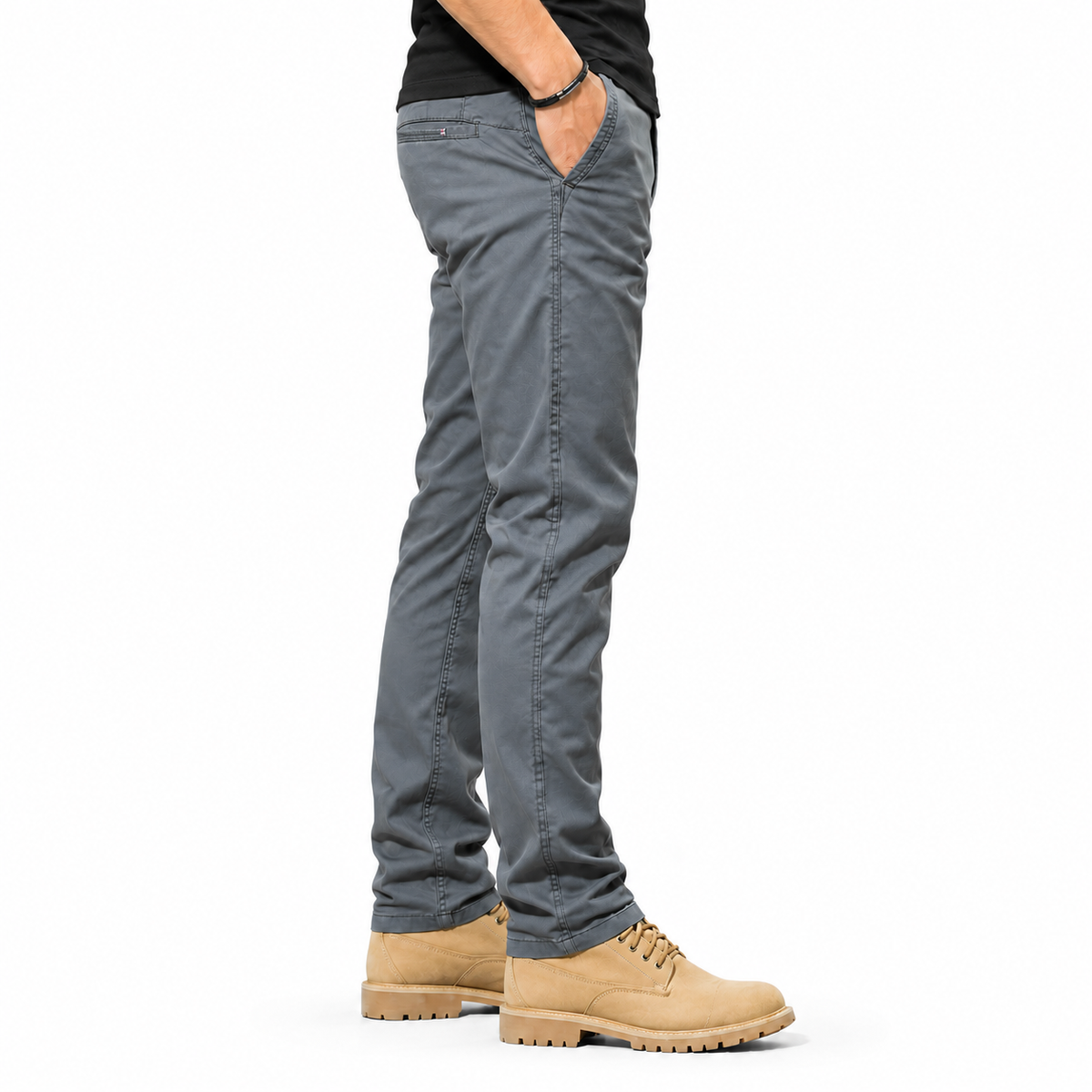 FREDD MARSHALL FHG3628 men's cotton flat-front tapered chino pants, Medium Gray, side view