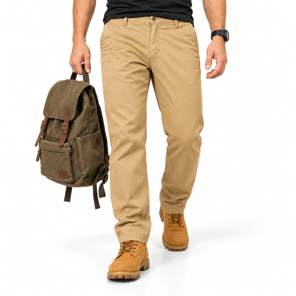 FREDD MARSHALL FHG3628 men's cotton flat-front tapered chino pants, Tan, styled outfit