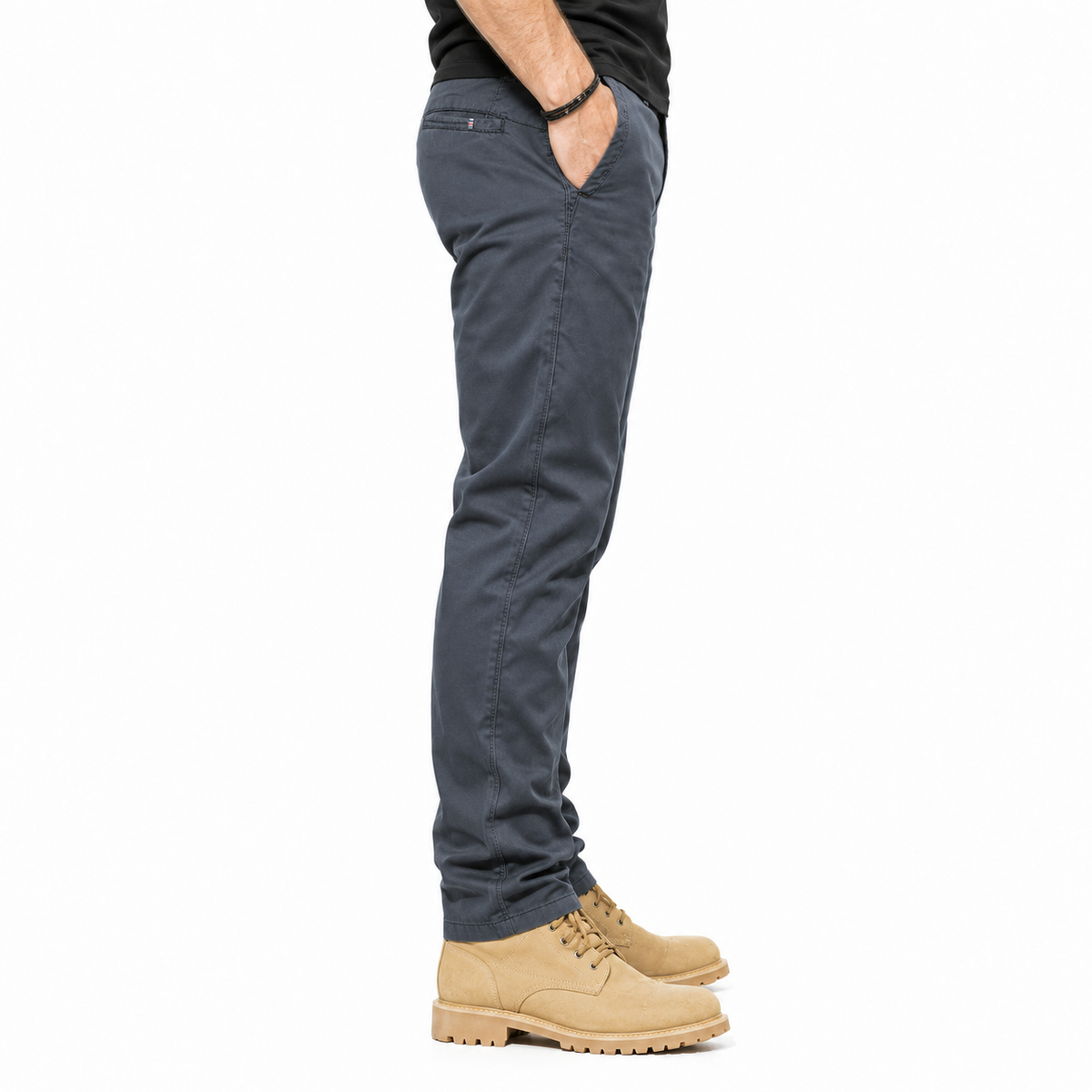 FREDD MARSHALL FHG3628 men's cotton flat-front tapered chino pants, Dark Gray, side view