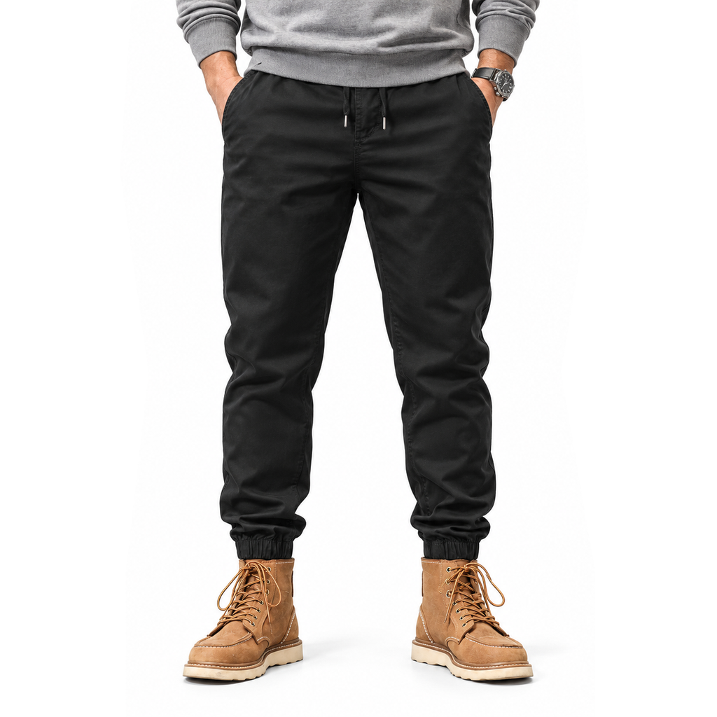 FREDD MARSHALL FHG3637 men's cotton drawstring tapered jogger pants, Black, front view