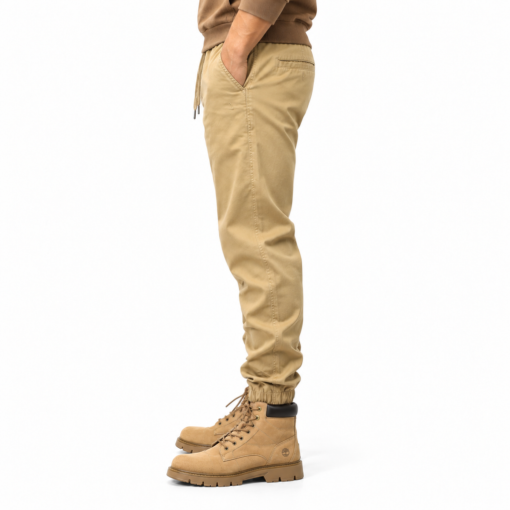 FREDD MARSHALL FHG3637 men's cotton drawstring tapered jogger pants, Khaki, side view