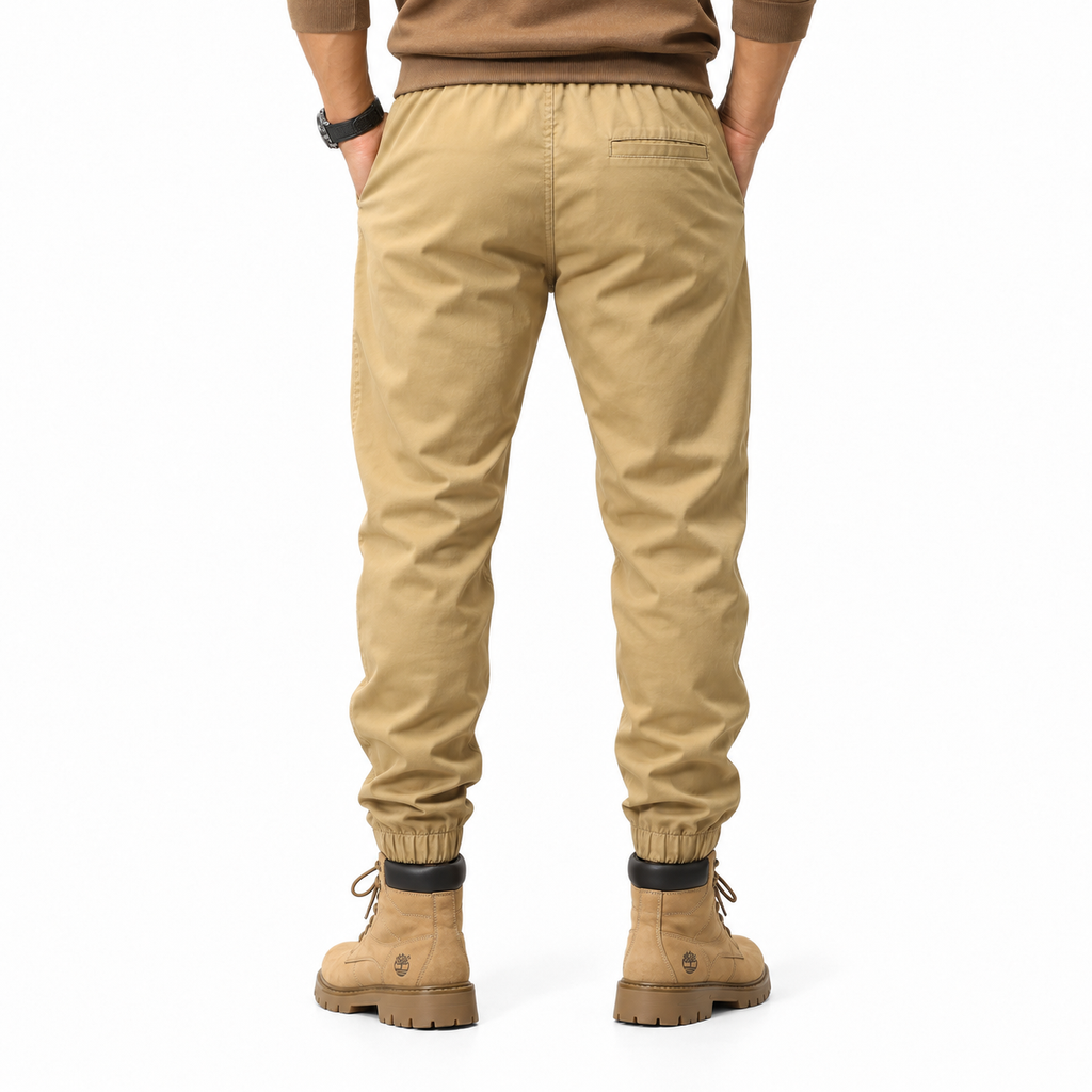 FREDD MARSHALL FHG3637 men's cotton drawstring tapered jogger pants, Khaki, back view