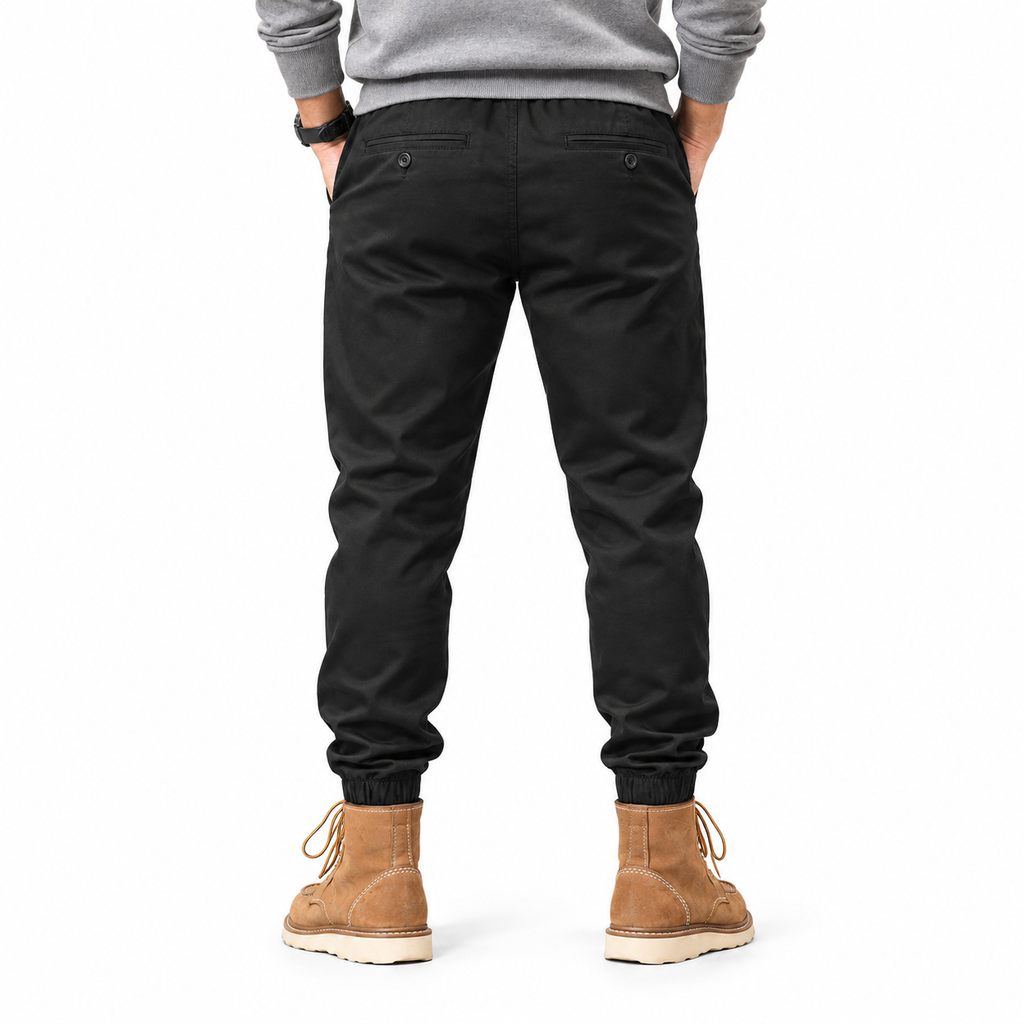 FREDD MARSHALL FHG3637 men's cotton drawstring tapered jogger pants, Black, back view