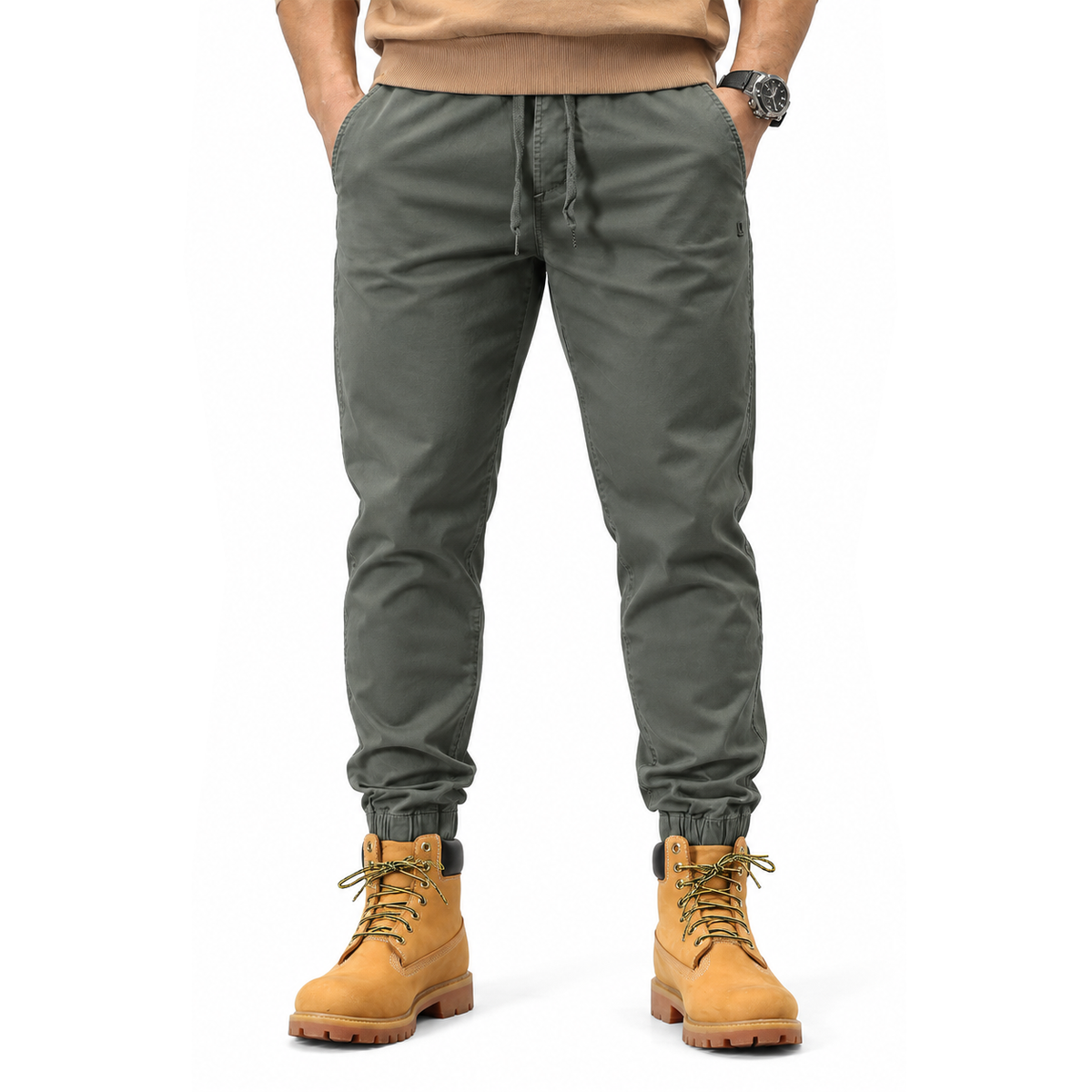 FREDD MARSHALL FHG3637 men's cotton drawstring tapered jogger pants, Medium Gray, front view