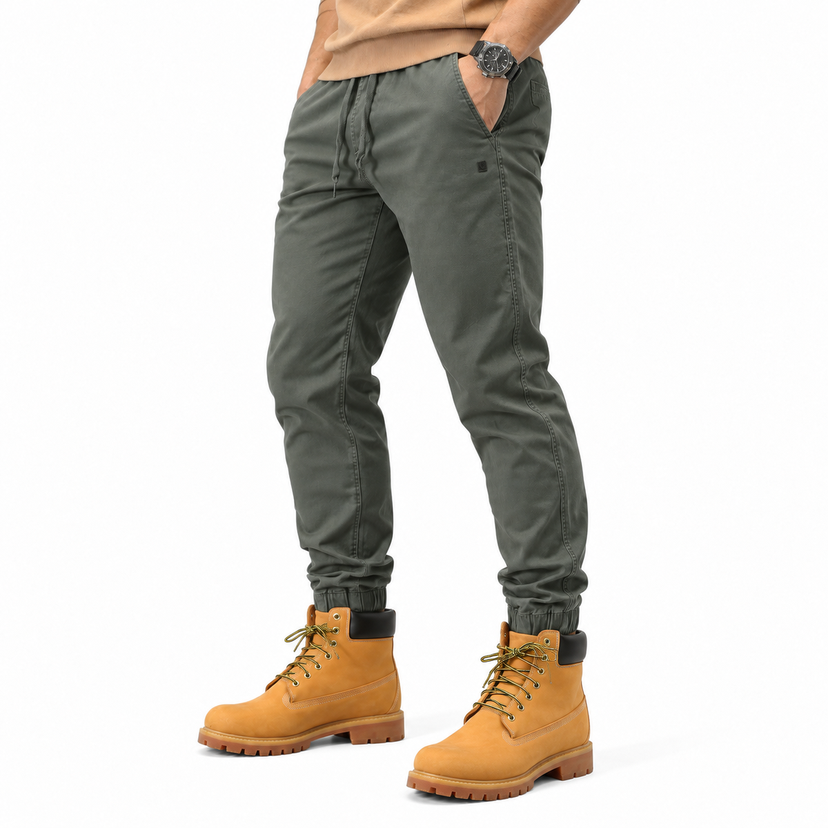 FREDD MARSHALL FHG3637 men's cotton drawstring tapered jogger pants, Medium Gray, side view