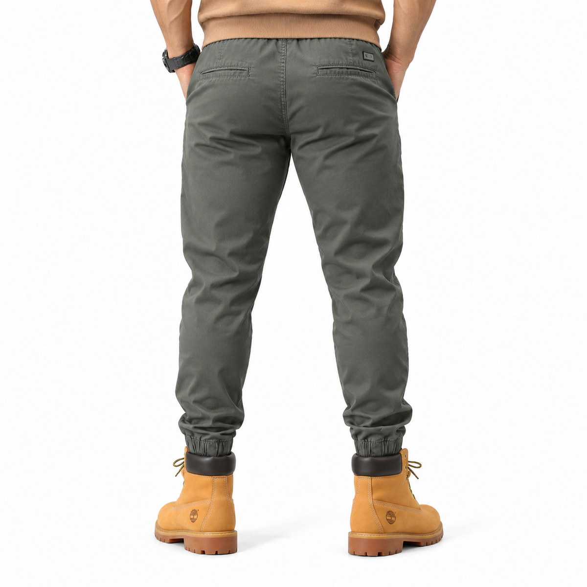 FREDD MARSHALL FHG3637 men's cotton drawstring tapered jogger pants, Medium Gray, back view