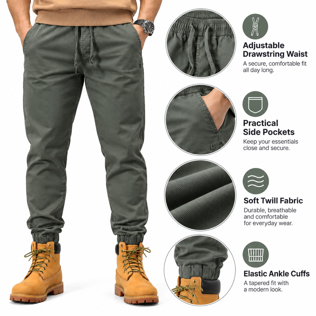 FREDD MARSHALL FHG3637 men's cotton drawstring tapered jogger pants, Medium Gray, construction detail