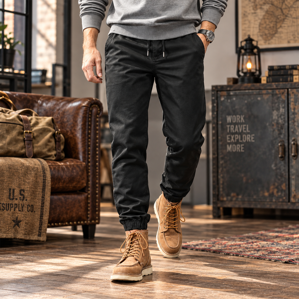 FREDD MARSHALL FHG3637 men's cotton drawstring tapered jogger pants, Black, styled outfit