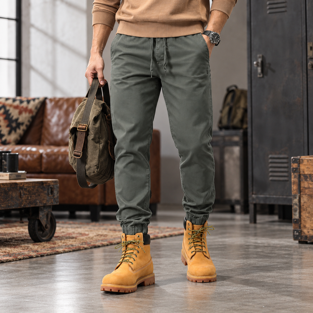FREDD MARSHALL FHG3637 men's cotton drawstring tapered jogger pants, Medium Gray, styled outfit